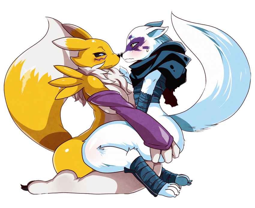 alopex alpha_channel anthro blush breasts butt butt_grab canine couple digimon duo eyes_closed female fox kneeling lesbian mammal nose_to_nose plain_background renamon sssonic2 teenage_mutant_ninja_turtles transparent_background