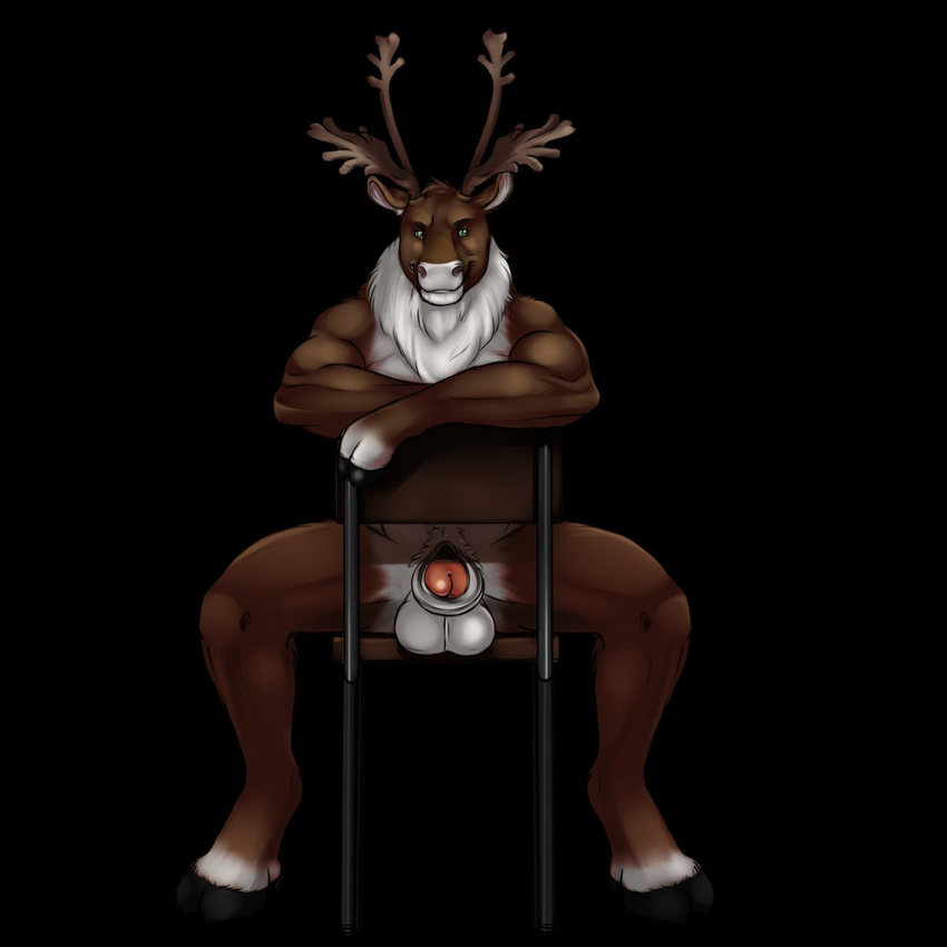 balls cervine deer half-erect hooves horn looking_at_viewer male mammal nude penis penis_tip ritsukaxan sheath sitting solo spread_legs spreading