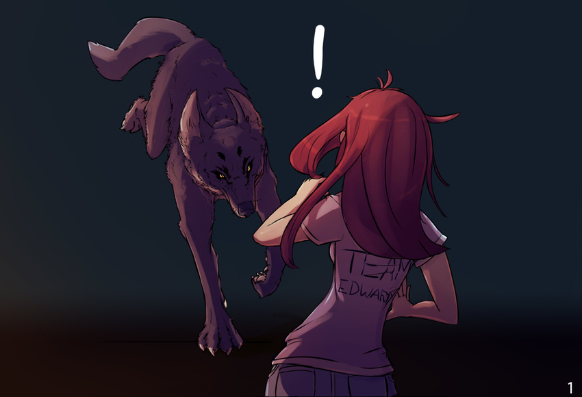 amber_eyes canine clothing english_text female feral hair human male mammal red_hair text watsup wolf