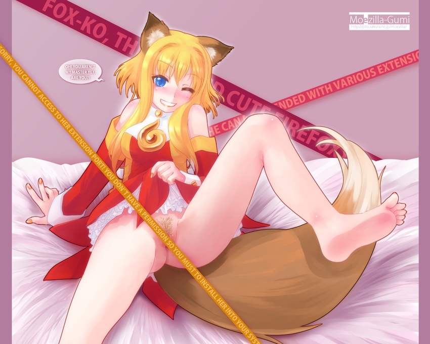 anthropomorphism blush firefox foxgirl piro_(artist) pubic_hair wink