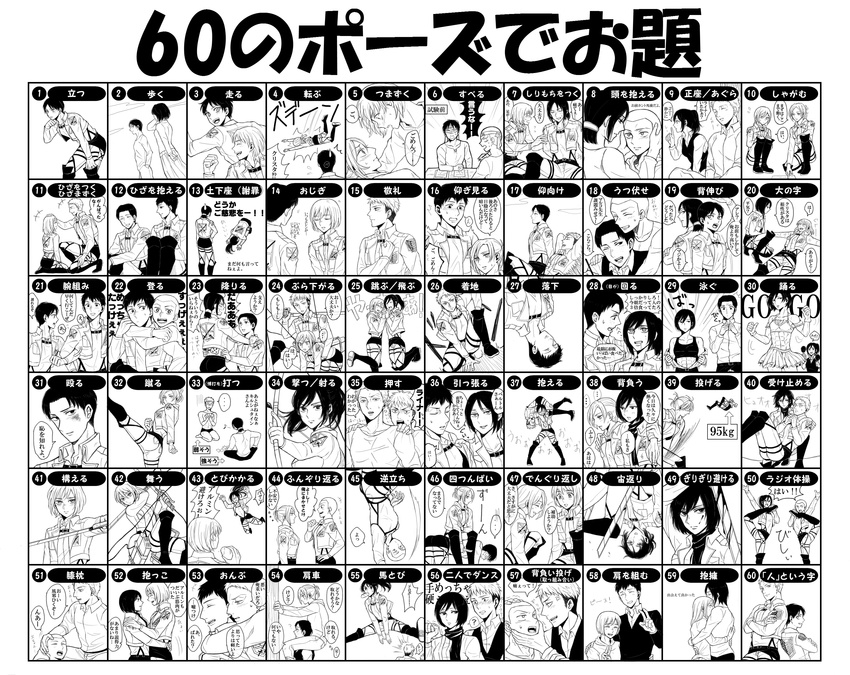6+girls absurdres character_request chart greyscale highres jacket monochrome multiple_boys multiple_girls nb shingeki_no_kyojin short_hair simple_background text_focus translation_request uniform upper_body white_background