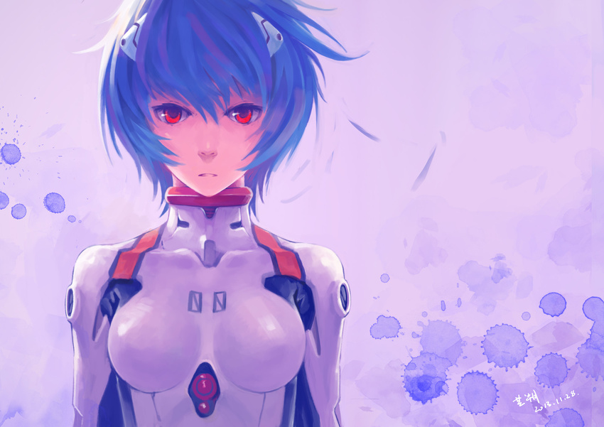 ayanami_rei blue_hair bodysuit neon_genesis_evangelion red_eyes short_hair signed skintight tyc001x