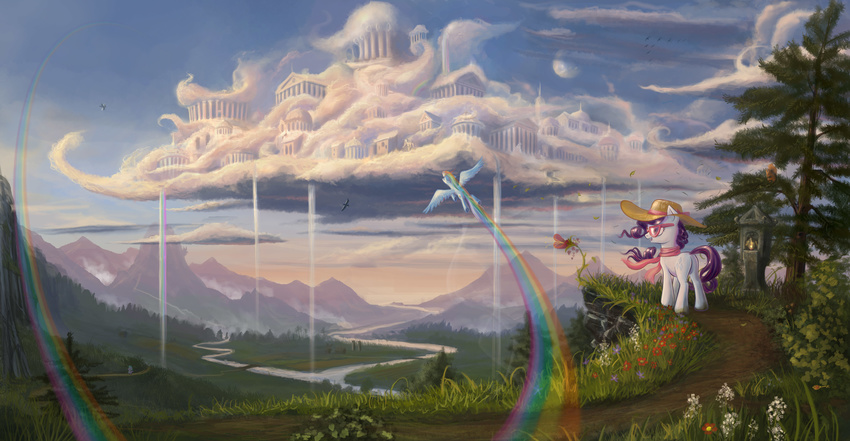 absurd_res cloud cloudsdale cutie_mark detailed_background devinian dragon equine female feral flying friendship_is_magic green_eyes hair hi_res horn horse landscape long_hair male mammal mountain multi-colored_hair my_little_pony outside pegasus pony rainbow_dash_(mlp) rainbow_hair rarity_(mlp) rodent spike_(mlp) squirrel tree unicorn wings