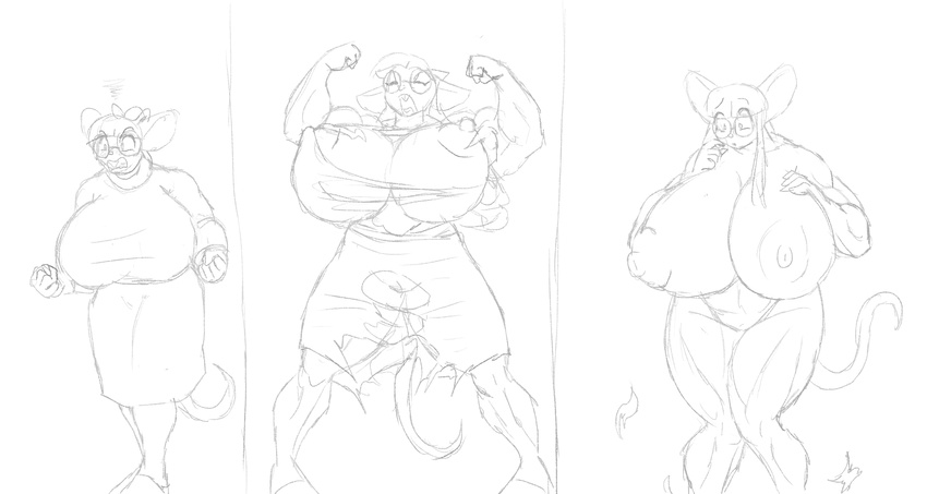 absurd_res angry areola biceps big_breasts breasts clothing eyewear female glasses hi_res huge_breasts invalid_tag mammal marauder6272 mouse muscle_growth muscles muscular_female nipples open_mouth pencil pussy roaring rodent sketch solo torn_clothing
