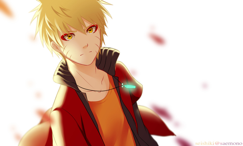 1boy blonde_hair cape eyeshadow frog_eyes jewelry looking_at_viewer makeup male male_focus naruto naruto_shippuuden necklace sei_(940925) seishiki solo uzumaki_naruto uzumaki_naruto_(sennin_mode) yellow_eyes