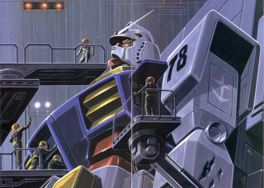 damaged engineer gundam mecha mobile_suit_gundam official_art ookawara_kunio rx-78-2