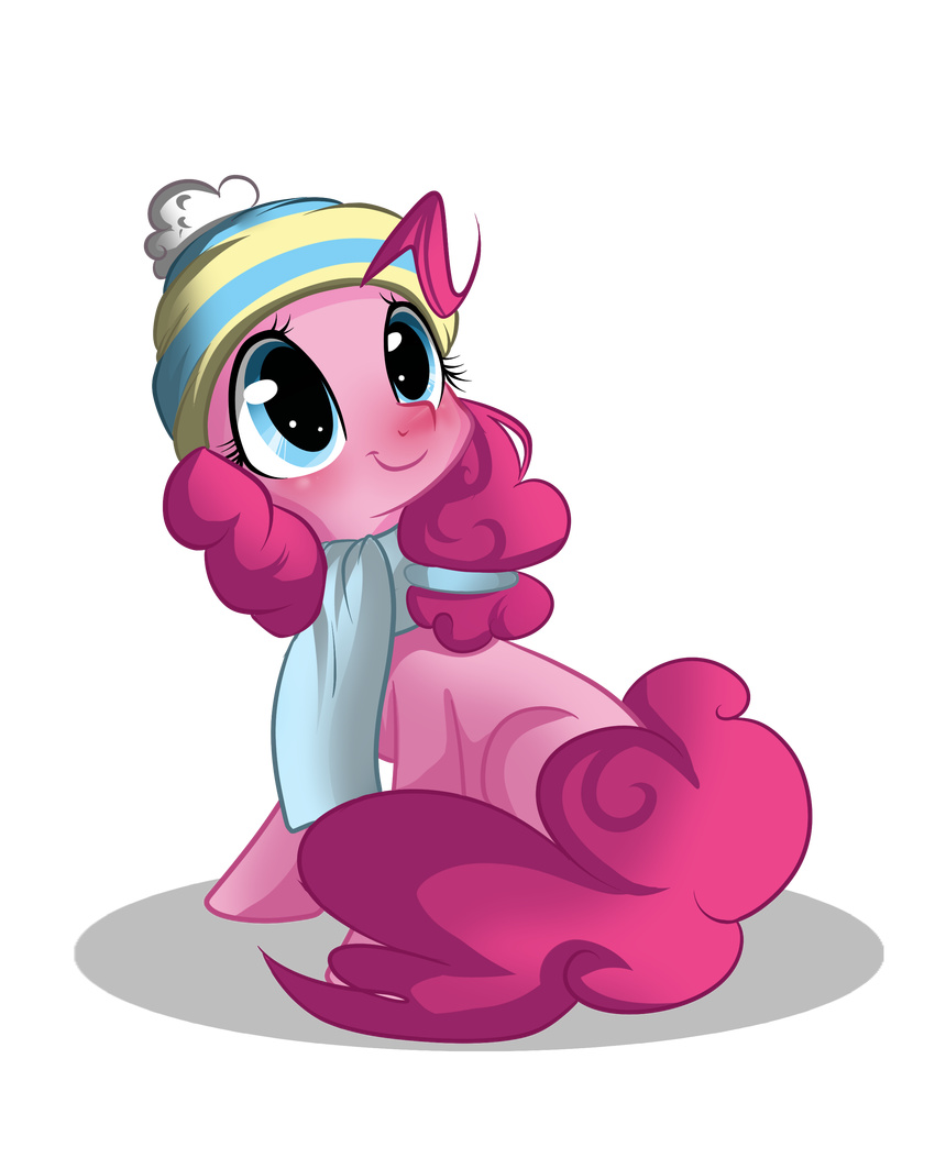 beanie blue_eyes clothing cold cute equine female feral friendship_is_magic fur hair hat horse lolepopenon long_hair mammal my_little_pony pink_fur pink_hair pinkie_pie_(mlp) plain_background pony scarf sitting smile solo transparent_background