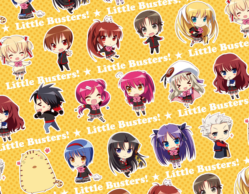 6+girls a-chan_senpai animal animal_on_head bird cat cat_on_head chibi doruji futaki_kanata inohara_masato kamikita_komari kurugaya_yuiko little_busters! marble miyazawa_kengo multiple_boys multiple_girls naoe_riki natsume_kyousuke natsume_rin nishizono_mio noumi_kudryavka on_head saigusa_haruka sasasegawa_sasami school_uniform tokido_saya touon wallpaper weights