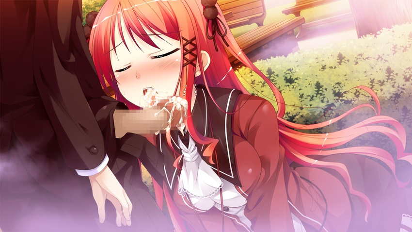 16:9 1boy 1girl blush breasts censored eyes_closed game_cg hinomiya_ayari ko~cha long_hair penis red_hair witch's_garden witch's_garden