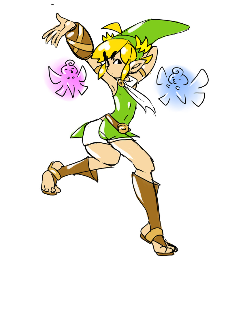 blue_eyes bracer fabulous fairy fusion greaves hat highres kid_icarus link mandragoria pit_(kid_icarus) pointy_ears sandals scarf shorts the_legend_of_zelda toes tunic