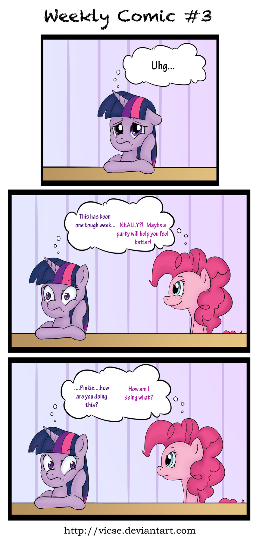 comic dialog duo english_text equine female feral friendship_is_magic frown fur hair horn horse long_hair looking_back mammal multi-colored_hair my_little_pony pink_fur pink_hair pinkie_pie_(mlp) pony purple_eyes purple_fur purple_hair shocked smile table text thought_bubble twilight_sparkle_(mlp) unicorn vicse