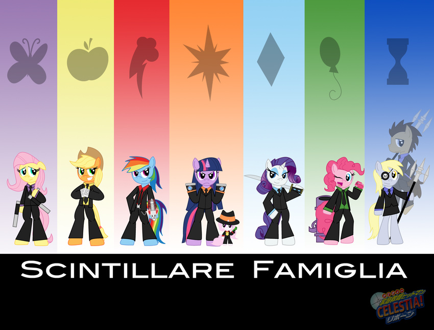 anthrofied applejack_(mlp) derpy_hooves_(mlp) doctor_whooves_(mlp) dragon duo equine eye_patch eyewear female fluttershy_(mlp) friendship_is_magic group horn horse italian_text mafia male mammal my_little_pony pegasus pinkie-pie pinkie_pie_(mlp) polearm pony princess_celestia_(mlp) rainbow_dash_(mlp) rarity_(mlp) shy sonic-chaos spear spike_(mlp) text twilight_sparkle_(mlp) unicorn wings