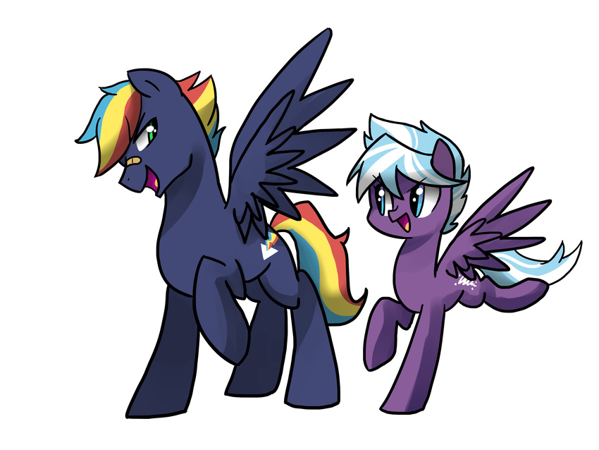 cutie_mark duo duohorn equine female feral friendship_is_magic hair hi_res horse kilala97 male mammal multi-colored_hair my_little_pony original_character pegasus plain_background pony prism_bolt smile white_background wings