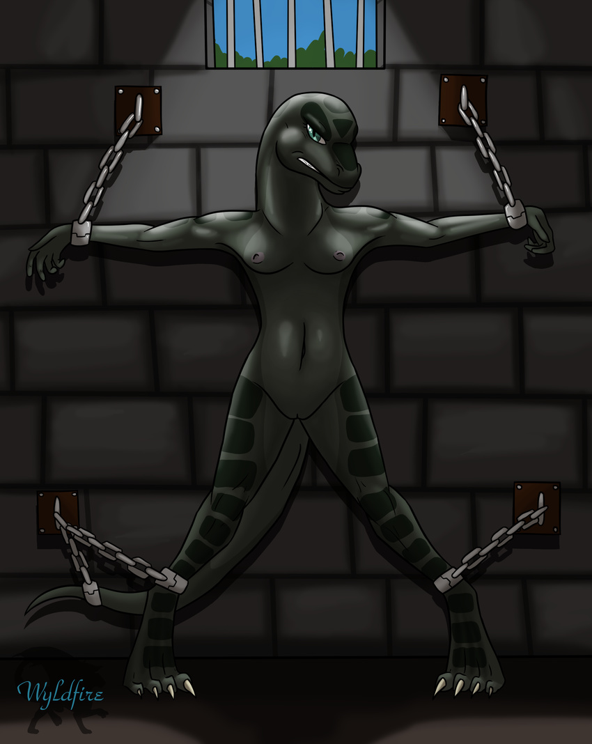 bdsm bondage bound captured chain dungeon female myst nude reptile scalie solo wyldfire7