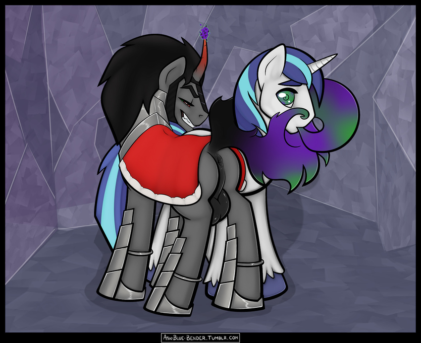 armor balls black_hair blue_eyes crown duo equine fangs feral friendship_is_magic gay hair horn horse hypnosis king_sombra_(mlp) male mammal mind_control my_little_pony pony robe shining_armor_(mlp) unicorn