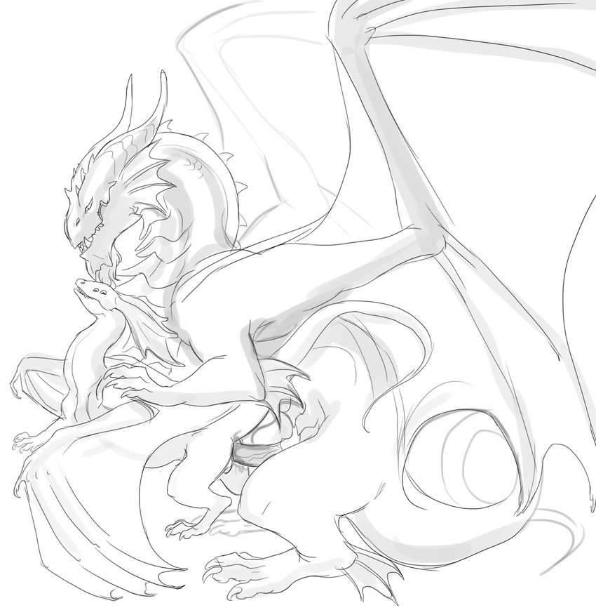 ambiguous_gender claws dragon erection feral feral_on_feral flight_rising from_behind grin guardian_dragon horn male mirror_dragon multiple_eyes penetration penis plain_background raised_tail saeto15 scalie sex size_difference sketch white_background wings