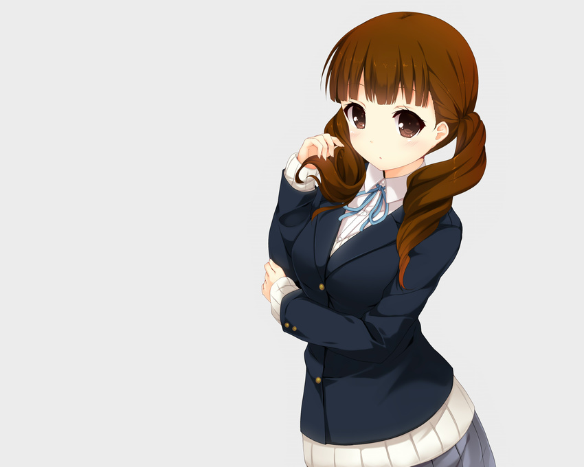 blush brown_eyes brown_hair k-on! long_hair nironiro seifuku twintails wakaouji_ichigo