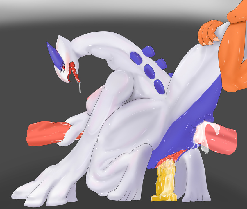 anal_penetration animal_genitalia blush breasts charizard crouching cum cum_in_ass cum_in_mouth cum_inside cum_on_hand dildo female grey_background group group_sex handjob hi_res hisashi414 horsecock lugia male nintendo penetration penis plain_background pok&#233;mon pok&eacute;mon pussy pussy_juice red_eyes sex sex_toy straight tail_grab thor_(dildo) threesome tongue tongue_out vaginal vaginal_penetration video_games