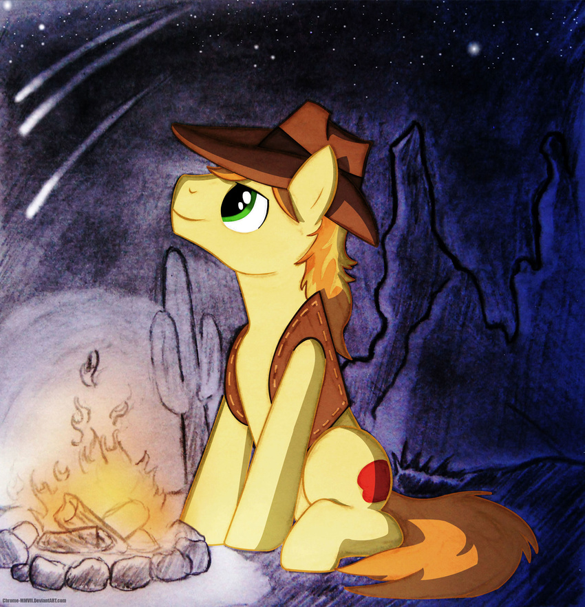 breaburn_(mlp) cactus campfire chrome-mmvii chrome-mmvii_(artist)cute desert equine fire friendship_is_magic hat horse male mammal my_little_pony night pony
