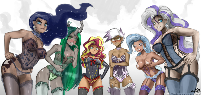 anthro changeling cutie_mark equestria_girls evil fangs female friendship_is_magic gilda_(mlp) green_eyes green_hair group hair horn human humanized john_joseco lingerie long_hair looking_at_viewer my_little_pony nightmare_moon_(mlp) nightmare_rarity_(mlp) open_mouth queen_chrysalis_(mlp) sunset_shimmer_(eg) trixie_(mlp)