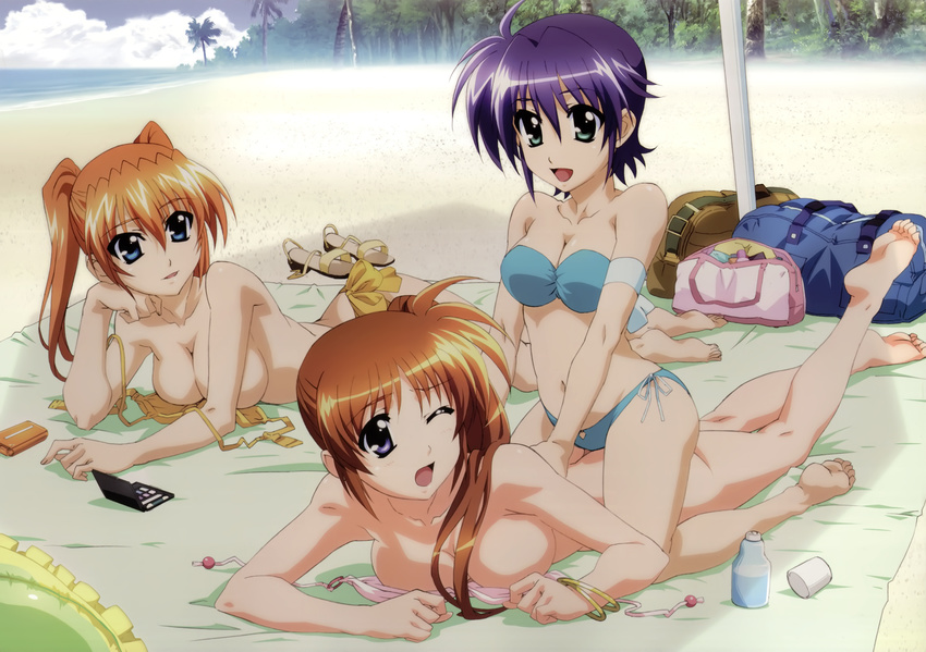 bikini cleavage feet hashimoto_takayoshi mahou_shoujo_lyrical_nanoha mahou_shoujo_lyrical_nanoha_strikers possible_duplicate subaru_nakajima swimsuits takamachi_nanoha teana_lanster