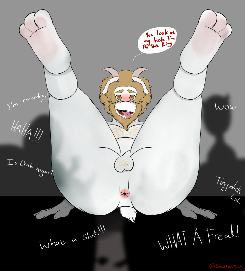 absurd_res anthro asgore_dreemurr big_butt blonde_hair blush bovid butt caprine crowd exhibitionism feet goat group hair hi_res humiliation male mammal overweight overweight_anthro overweight_male public public_exposure public_humiliation public_nudity royalty slasherkink_(artist) undertale undertale_(series)