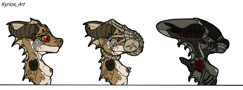 alien alien_(franchise) anthro facehugger female flat_colors hi_res kobold kyrios_art male male/female nude short_stack side_view solo tagme transformation xenomorph
