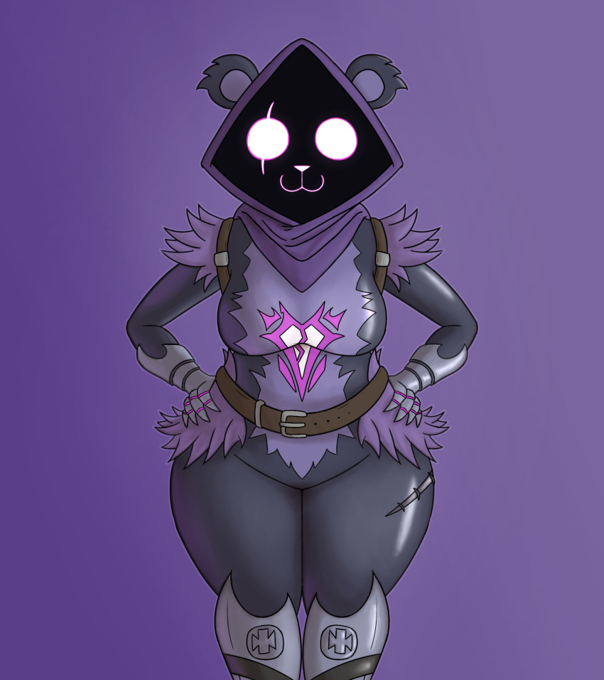 :3 absurd_res anthro armor breasts clothed clothing epic_games eye_scar facial_scar female fortnite fortnite:_battle_royale gradient_background hi_res invalid_background leaning leaning_forward looking_at_viewer raven_team_leader scar shadow_face simple_background solo thick thick_thighs wide_hips