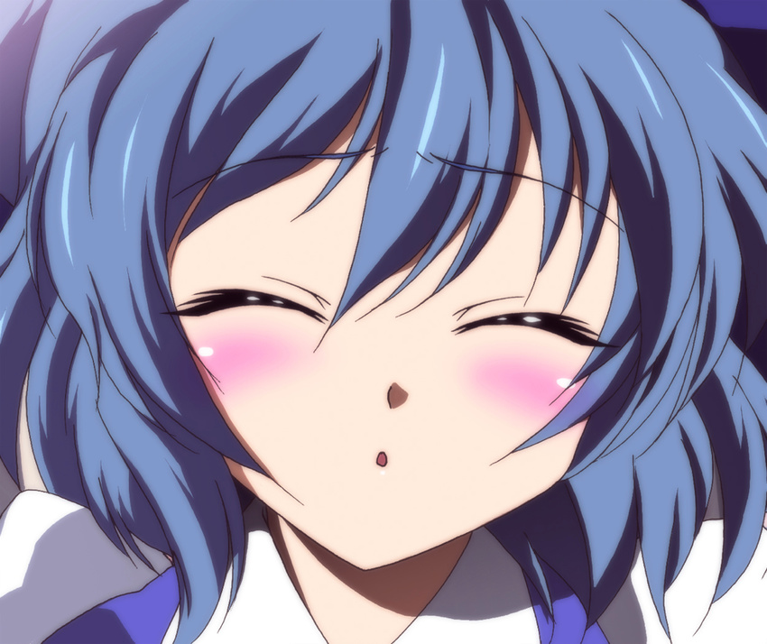 blue blue_hair cirno closed_eyes face incoming_kiss touhou yadokari_genpachirou