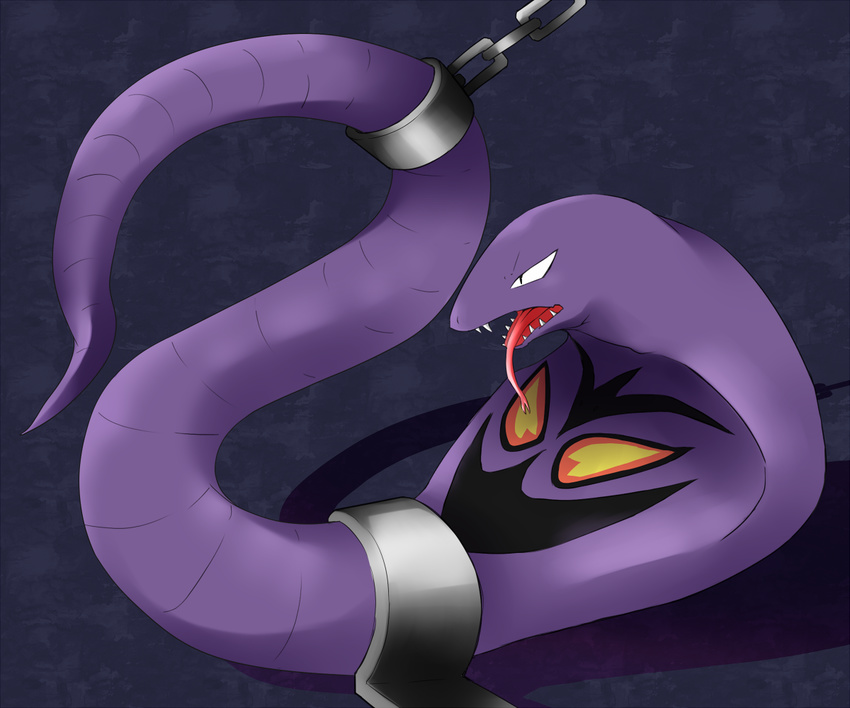 abstract_background ambiguous_gender arbok bound chain cobra feral forked_tongue hauyne long_tongue nintendo open_mouth pok&#233;mon pok&eacute;mon purple_body reptile scalie snake solo tongue tongue_out video_games