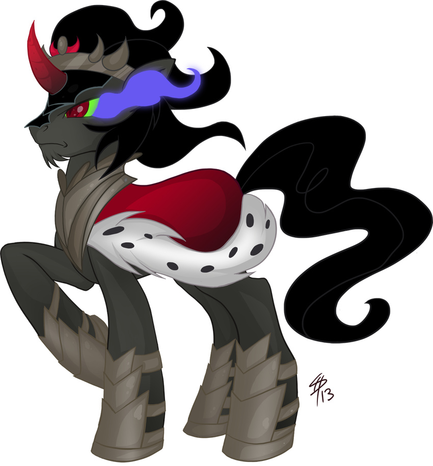 alpha_channel black_hair cape crown equine falleninthedark feral friendship_is_magic hair horn horse king_sombra_(mlp) long_hair male mammal my_little_pony pony red_eyes solo unicorn