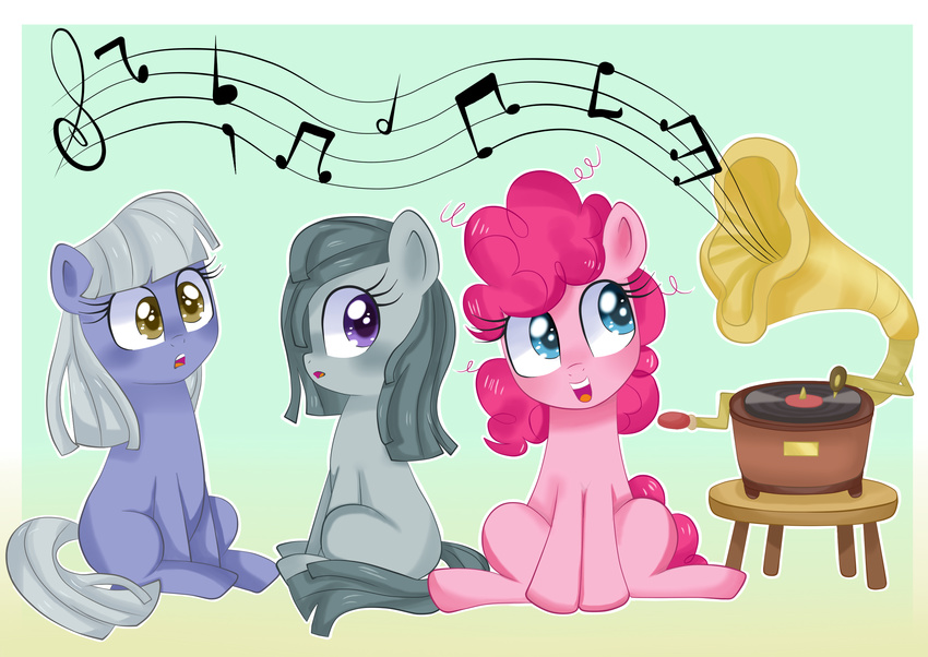 blinkie_pie_(mlp) blue_eyes equine female friendship_is_magic gramophone grey_hair group hair horse inkie_pie_(mlp) lbrwihtdiamonds mammal my_little_pony pink_hair pinkie_pie_(mlp) pony purple_eyes sibling yellow_eyes young