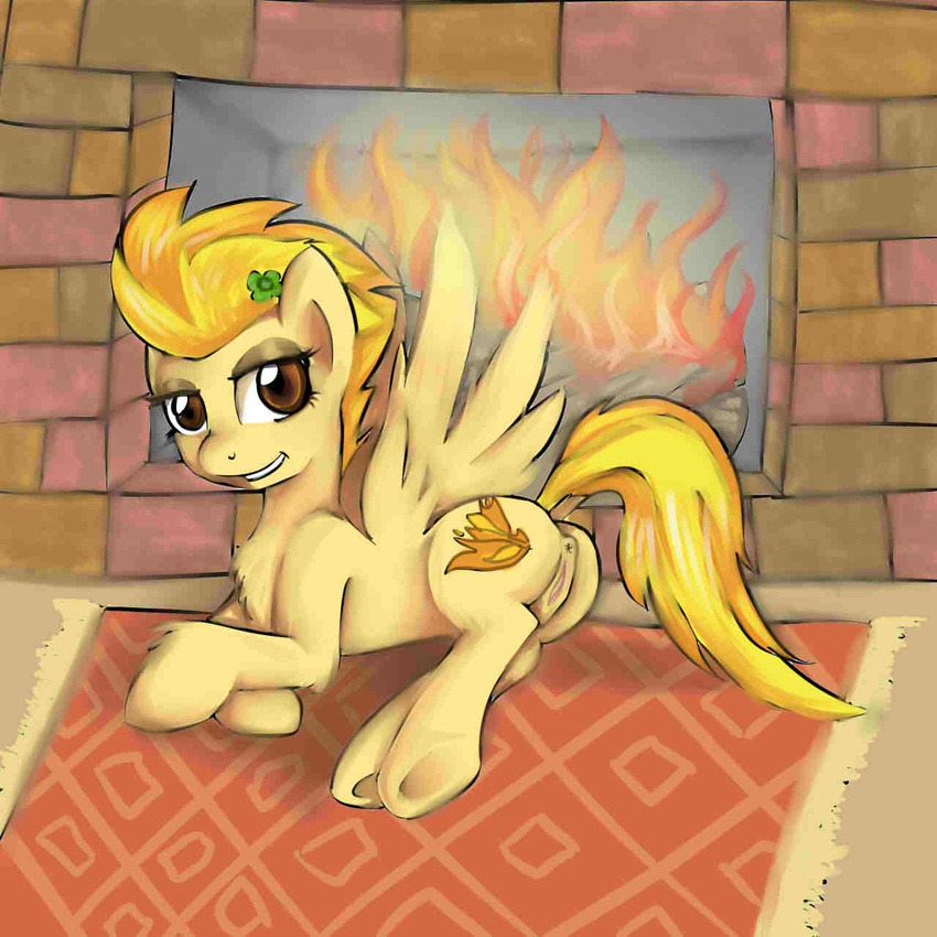 colored cutie_mark equine female feral fireplace friendship_is_magic hair horse inside looking_at_viewer lying mammal my_little_pony on_side orange_hair pegasus pony poprocks pussy smile solo spitfire_(mlp) wings wonderbolts_(mlp)