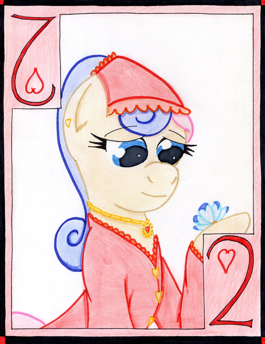 &lt;3 blue_eyes bonbon_(mlp) card cardstock clothing dress equine female flower friendship_is_magic hair horse mammal my_little_pony necklace playing_card pony smile solo the1king two