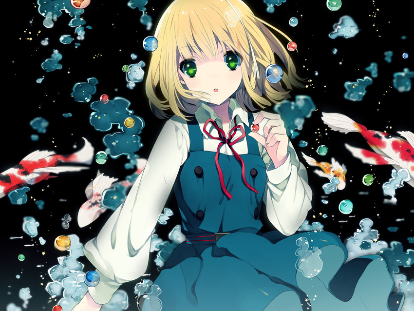 animal blonde_hair bubbles fish green_eyes ribbons rugo seifuku short_hair tamako_market tokiwa_midori water