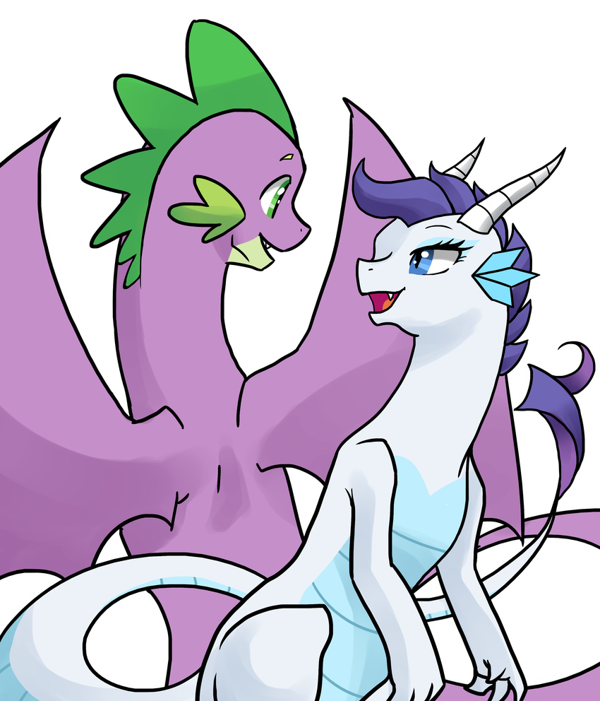 duo female friendship_is_magic hair horn kilala97 male my_little_pony plain_background purple_hair rarity_(mlp) smile spike_(mlp) toony white_background white_skin wings