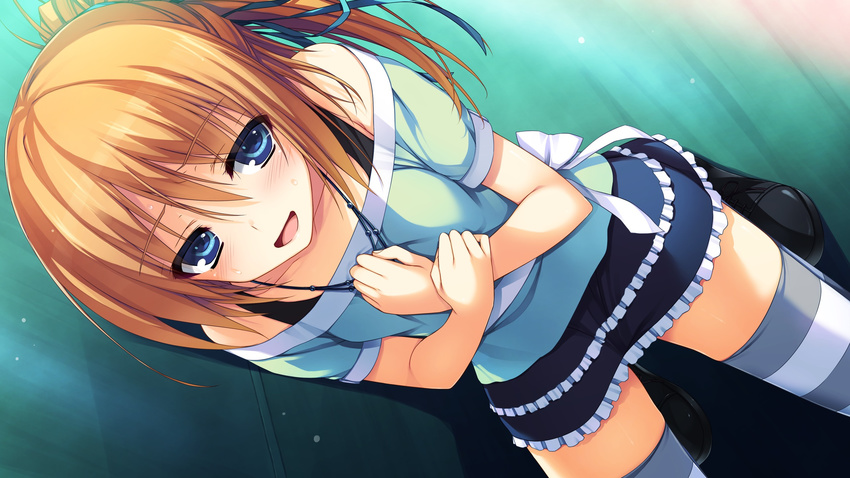 1girl blonde_hair blue_eyes collarbone female hair_ribbon highres kazuha_kurayashiki kizuna_(reminiscence) long_hair ponytail reminiscence ribbon solo straight_hair tomose_shunsaku