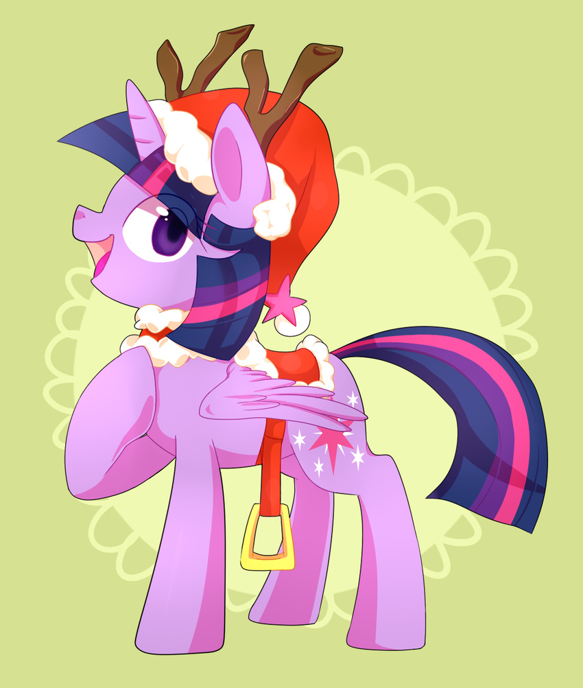 aosion christmas cutie_mark equine female feral friendship_is_magic fur hair hat holidays horn horse long_hair mammal multi-colored_hair my_little_pony open_mouth pony purple_eyes purple_hair saddle santa_hat smile solo tongue twilight_sparkle_(mlp) winged_unicorn wings
