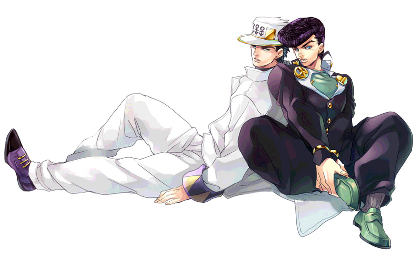 black_hair diamond_wa_kudakenai gakuran hat higashikata_jousuke jojo_no_kimyou_na_bouken kuujou_joutarou multiple_boys pompadour school_uniform u-min