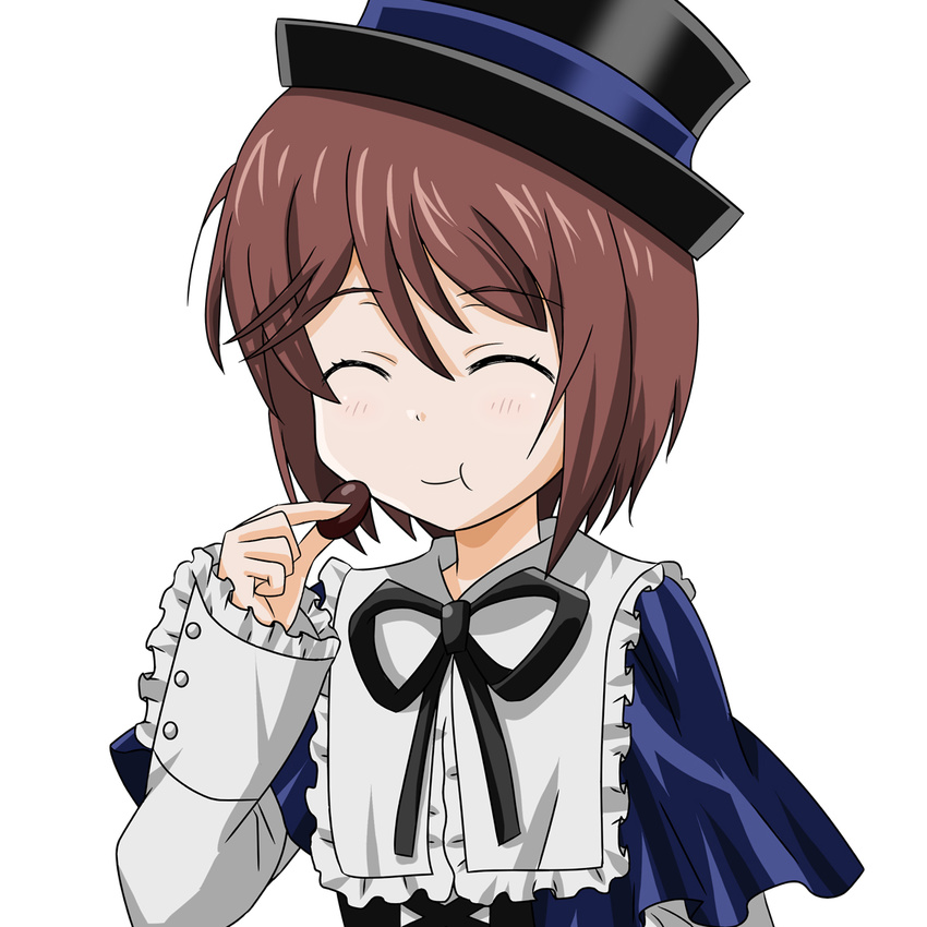 brown_hair closed_eyes flat_chest hat rozen_maiden short_hair simple_background smile solo souseiseki takumi_(rozen_garten) white_background