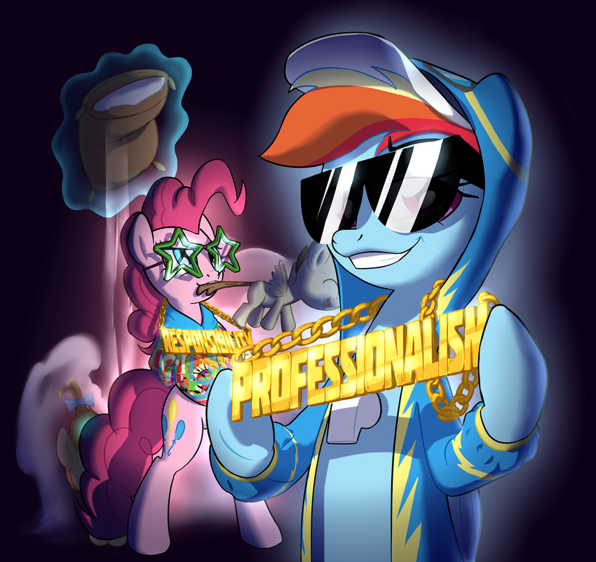 blue_eyes blue_fur brown_hair clothing cutie_mark diaper equine eyewear female flour friendship_is_magic fur glasses glowing gold_chain group hair horn horse jacket levitation magic mammal mouth_hold multi-colored_hair my_little_pony orange_hair pegasus pink_fur pink_hair pinkie_pie_(mlp) pony pound_cake_(mlp) pumpkin_cake_(mlp) purple_eyes rainbow_dash_(mlp) sunglasses unicorn whistle wings yoka-the-changeling young