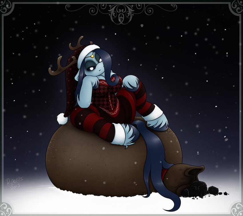 anthro antlers black_sclera breasts christmas equine female holidays hooves horn horse ipsywitch krampus mammal my_little_pony pony white_eyes