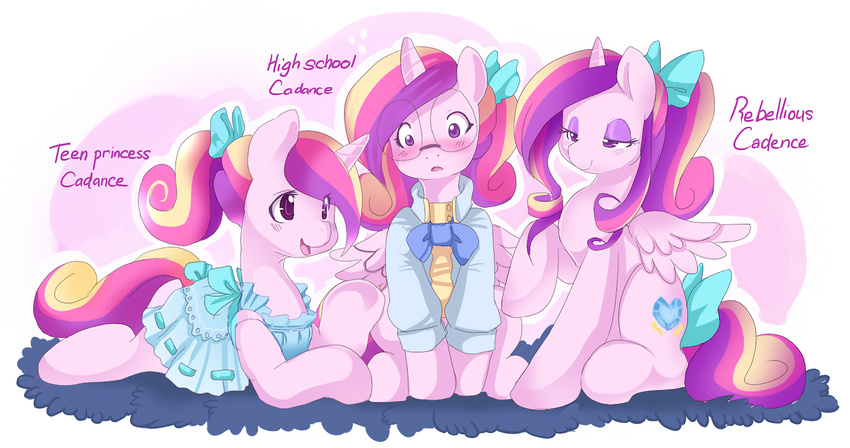clothed clothing cutie_mark dress ende equine female friendship_is_magic fur group hair horn horse mammal multi-colored_hair my_little_pony pink_fur pony princess_cadance_(mlp) purple_eyes winged_unicorn wings