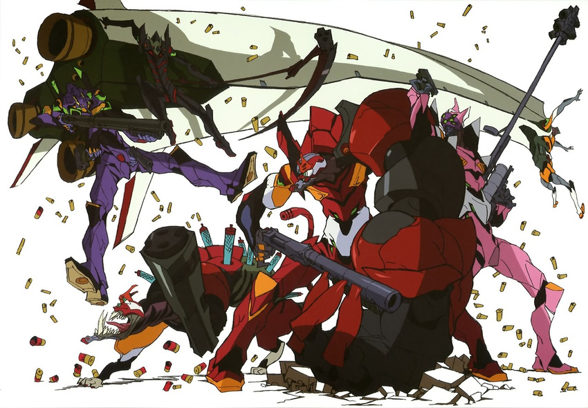 eva_00 eva_01 eva_02 eva_08 eva_09 evangelion:_3.0_you_can_(not)_redo gun imaishi_hiroyuki mecha neon_genesis_evangelion no_humans official_art rebuild_of_evangelion rifle weapon