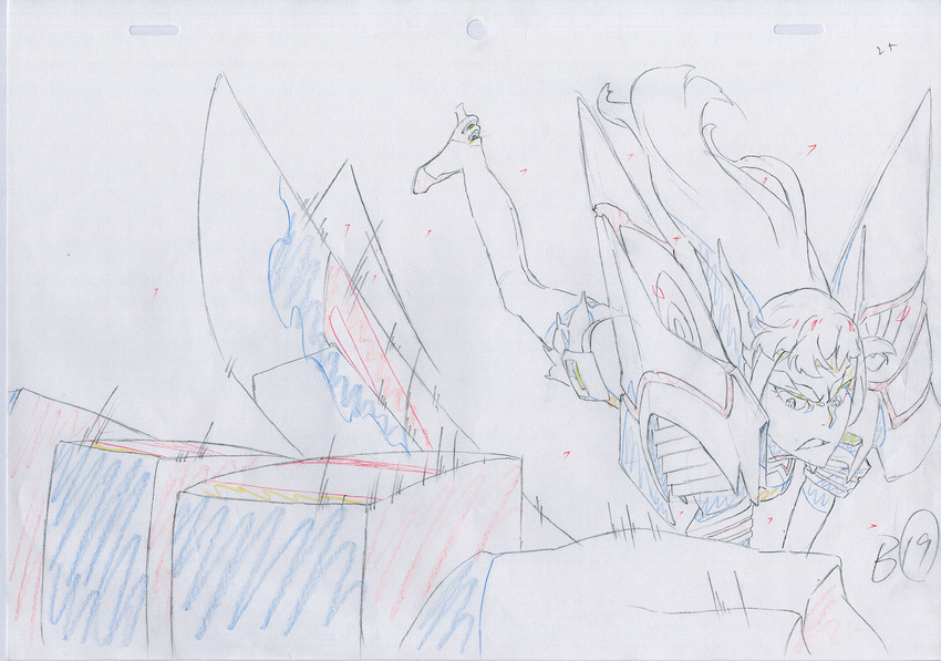 angry armor armored_dress attack back-seamed_legwear boots color_trace commentary debris destruction disappointed disapproving_stare dress frown highres junketsu katana key_frame kill_la_kill kiryuuin_satsuki landscape long_hair looking_at_viewer official_art partially_colored production_art production_note promotional_art sailor_dress school_uniform seamed_legwear serious simple_background sketch skirt sword thigh_boots thighhighs trigger_(company) uniform weapon white_background