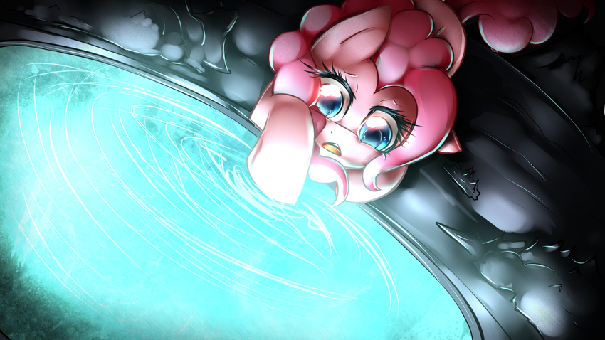 blue_eyes equine eyelashes female friendship_is_magic hair horse lying mammal mirror_pool miss-mixi my_little_pony pink_hair pinkie_pie_(mlp) pony solo water widescreen