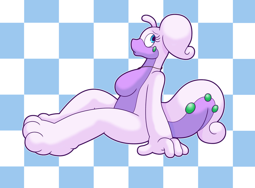 &lt;3 barefoot big_breasts big_paws blue_eyes breasts collar cute dragon female feral goodra invalid_tag maude_boucher nintendo nude pok&#233;mon pok&eacute;mon rockmanzxadvent shy solo toes video_games