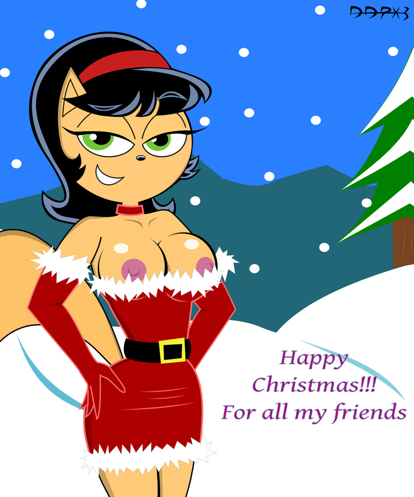 breasts cat christmas collar darkdpx3 elbow_gloves feline female gloves holidays kitty_katswell looking_at_viewer mammal snow snowing t.u.f.f._puppy topless