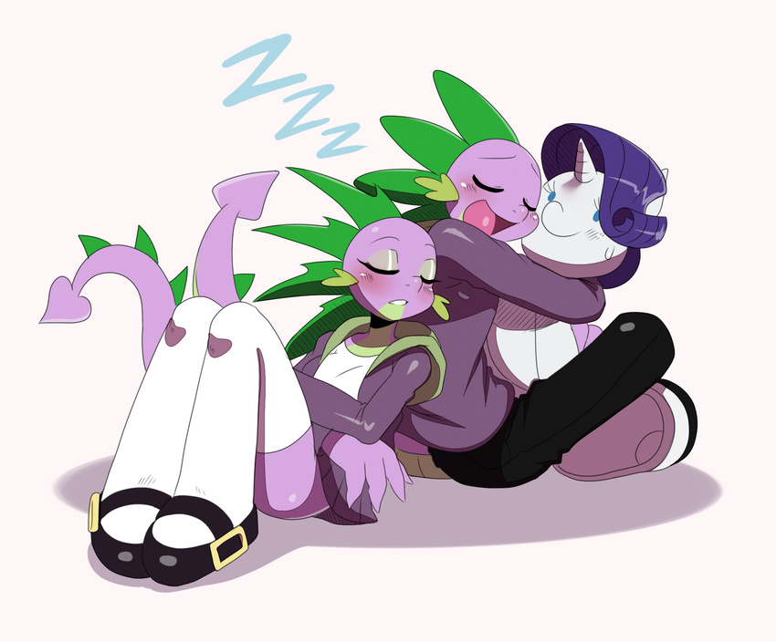 anthrofied crossgender dragon female friendship_is_magic male my_little_pony plushie rarity_(mlp) sleeping smile spike_(mlp) square_crossover sssonic2