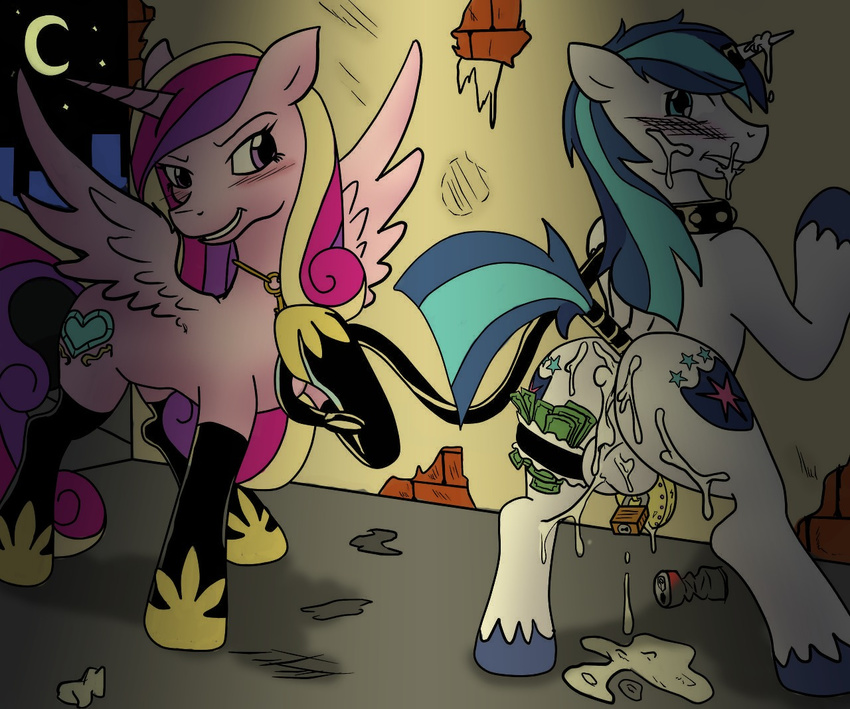 alley anus balls bdsm butt chastity_cage cum cum_everywhere cum_in_ass cum_inside cum_on_butt cum_on_face cum_on_ground cum_on_horn cum_on_leg cutie_mark domination equine female female_domination friendship_is_magic horn horse male mammal messy muh-arts my_little_pony pony poprocks presenting presenting_hindquarters princess_cadance_(mlp) prostitute shining_armor_(mlp) unicorn winged_unicorn wings